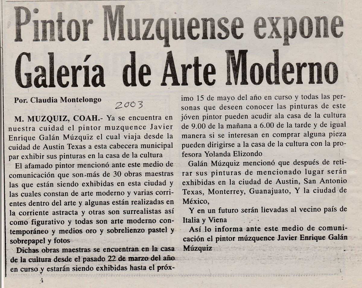 2003 — Pintor Muzquense expone, Galería de Arte Moderno